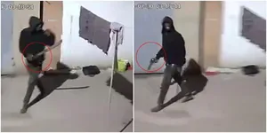 Screengrabs of a robber in an attack in Kibos, Kisumu County, armed with a machete and a pistol on June 30.