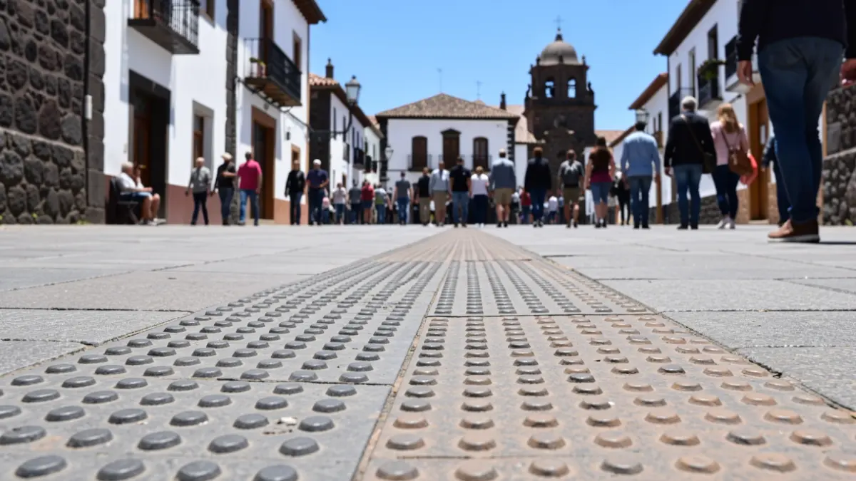Generic image of an accessibility ramp on a street in La Orotava with traditional architecture.