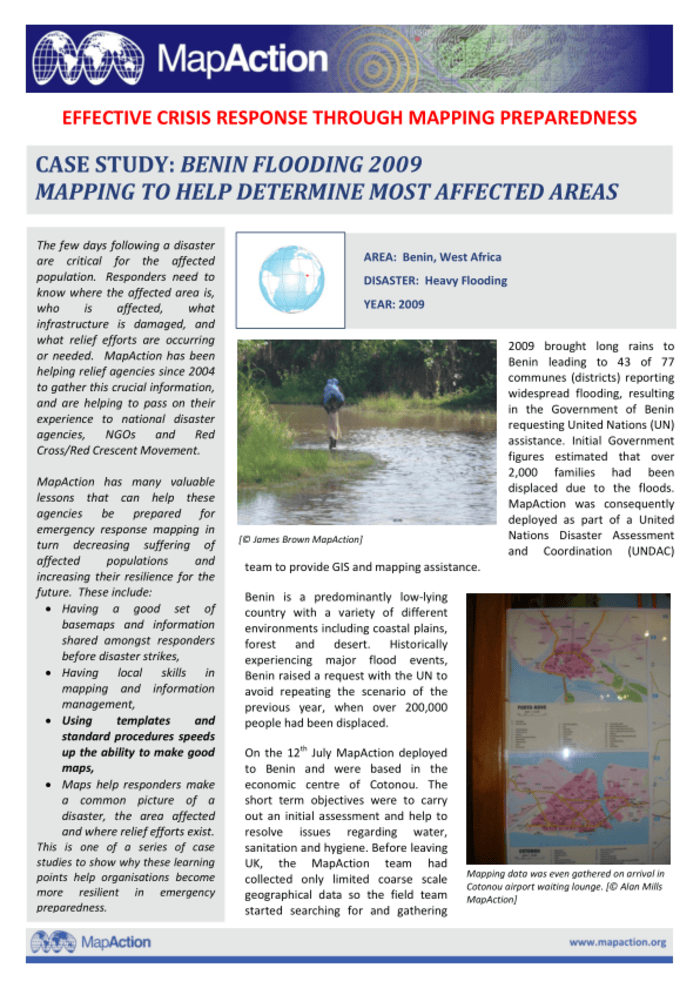 Case Study: Benin Flooding 2009 Mapping to help determine the most affected areas - Benin