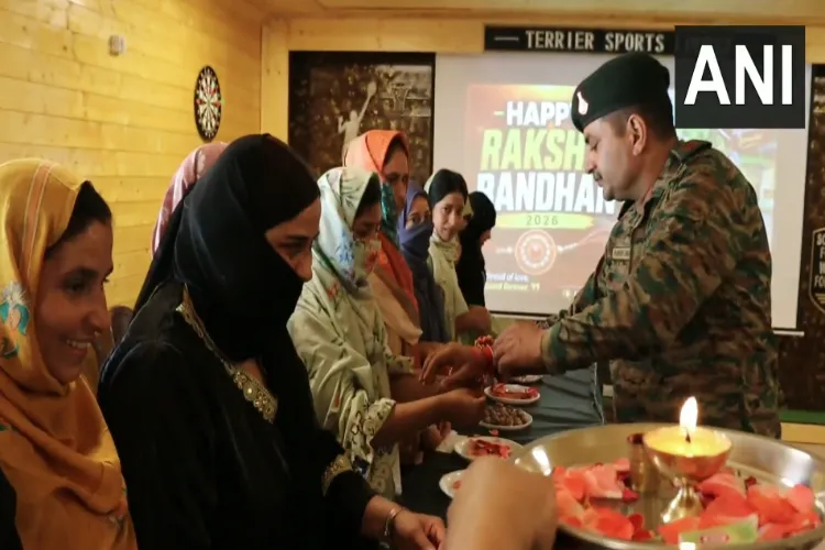 Muslim Kashmiri women tying rakhis on the wrists of Army personnel jawan