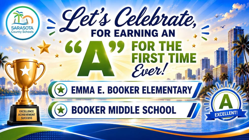 Emma E. Booker Elementary School and Booker Middle School each earned an “A” for the first...