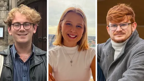 BBC From left to right, Charlie West, Rachel James and Owein Iveson