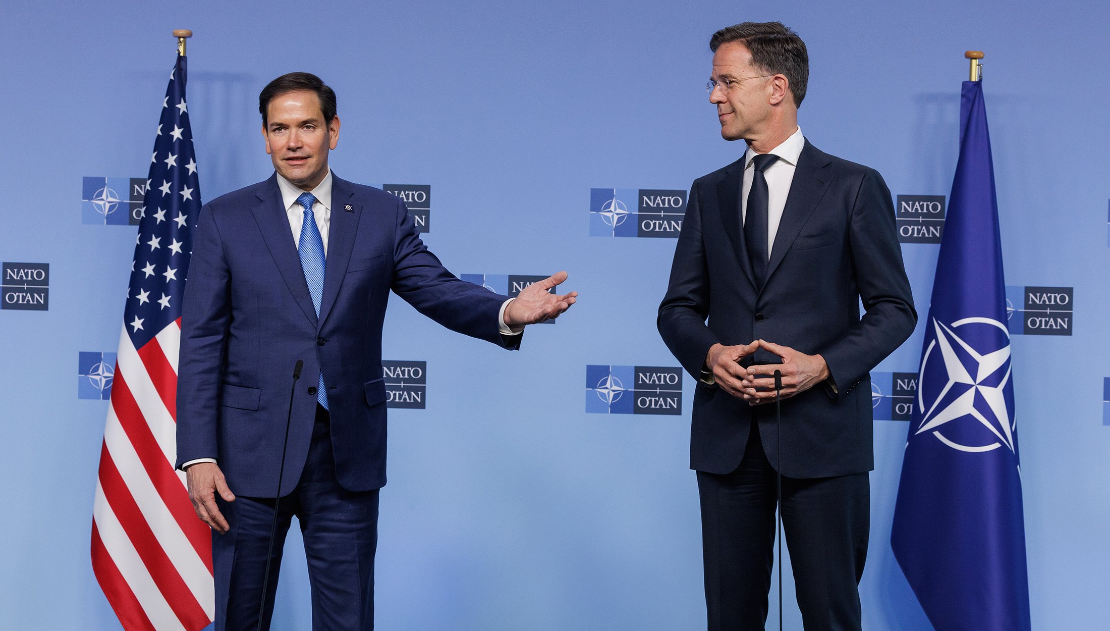 US secretary of state Marco Rubio (l) with Nato secretary general Mark Rutte in Brussels on Thursday  (Photo: Nato)