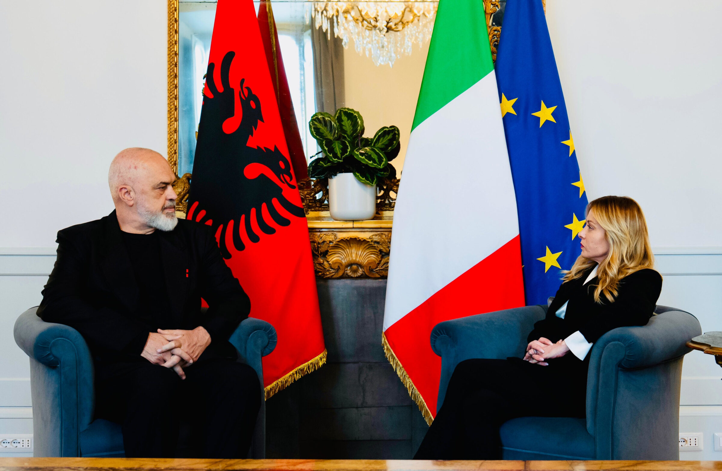 Albania's Edi Rama with Italy's prime minister Giorgia Meloni